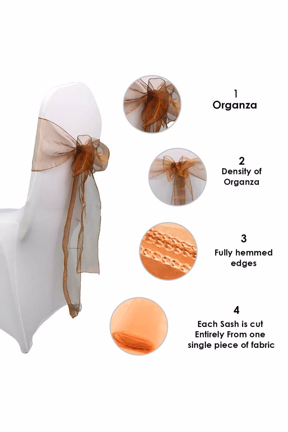 Neel Blue Set of 25 Light Brown Organza Sashes for Party Decoration, W: 17 cm, L: 280 cm – 3