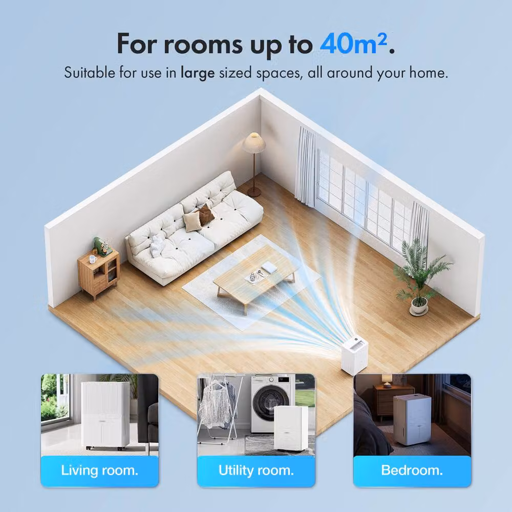VonHaus Smart WiFi Dehumidifier with App Control, 30L/Day, White – 6