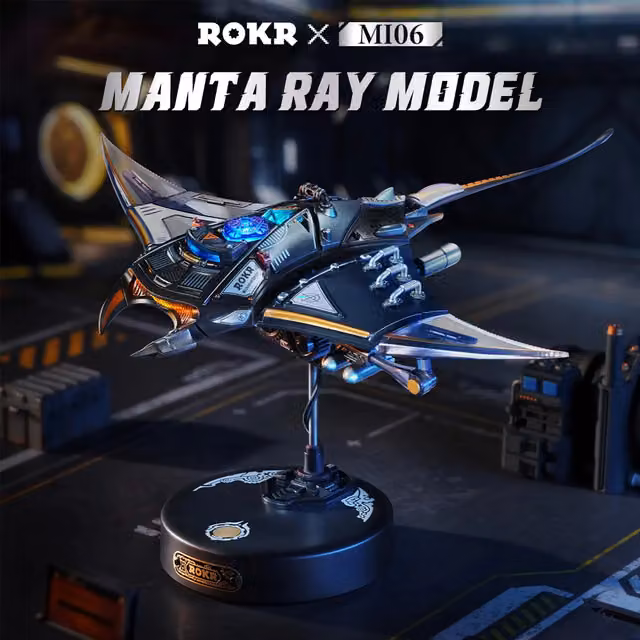 Syntego Manta Ray Cyberpunk Mechanical DIY 3D Puzzle Model Kit in Blue and Multicolour