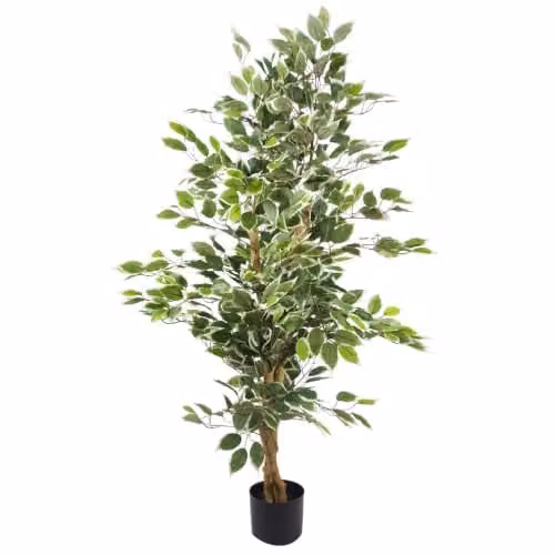 Leaf Design UK Variegated White and Green Bushy Ficus Artificial Tree, Height: 130 cm