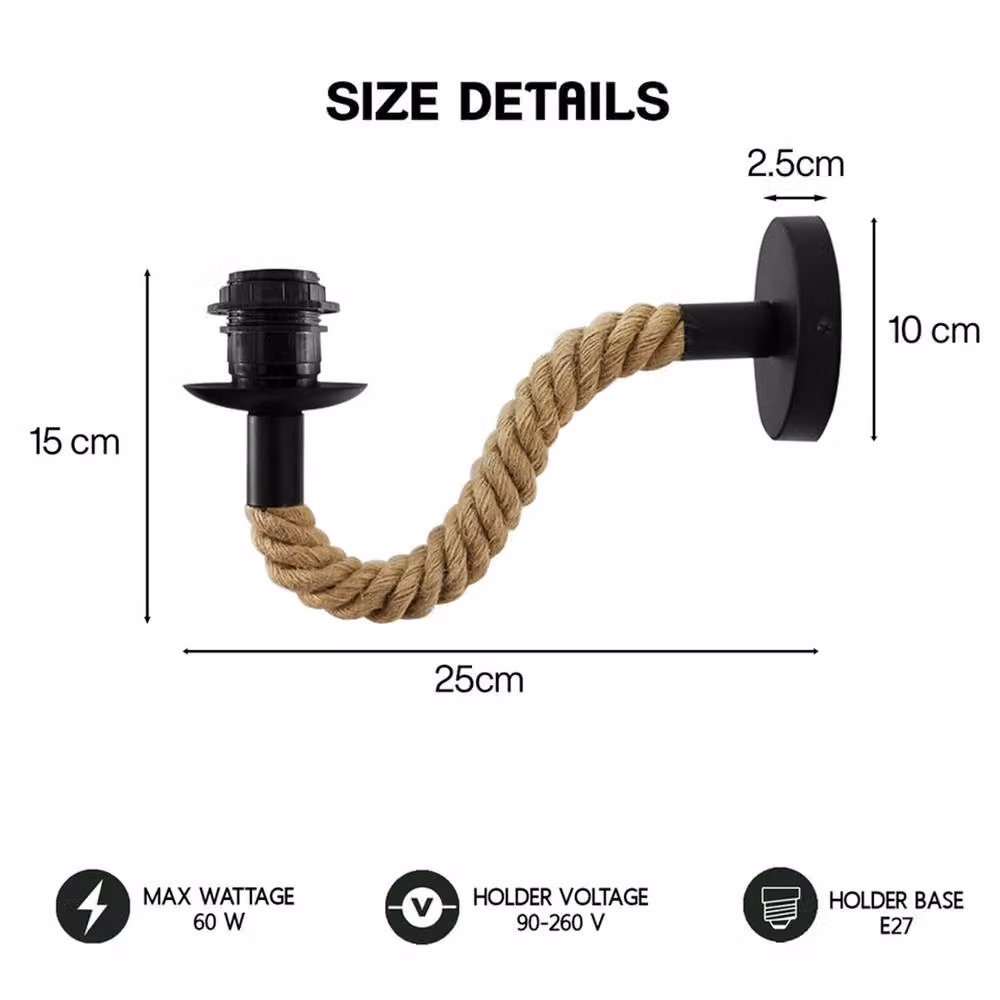 SPETLEK Retro Industrial Wall Light with Metal and Hemp Rope in Brown – 2