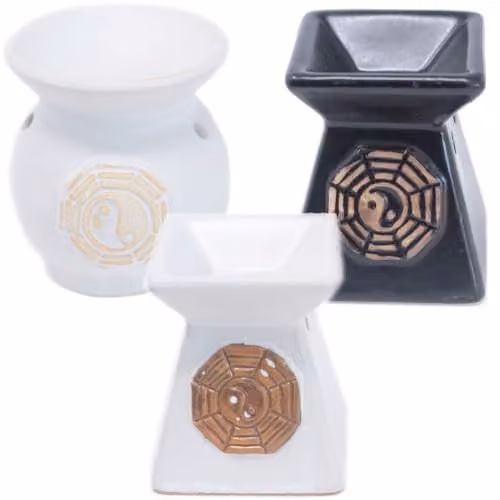 Ancient Wisdom Classic Yin Yang Ceramic Tealight Oil Burner in Brown and Multicolour – 1