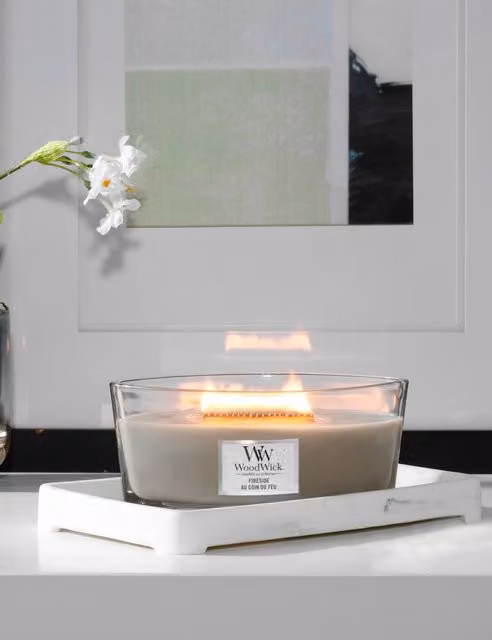 Woodwick Fireside Ellipse Tabletop Glass Candle in Grey