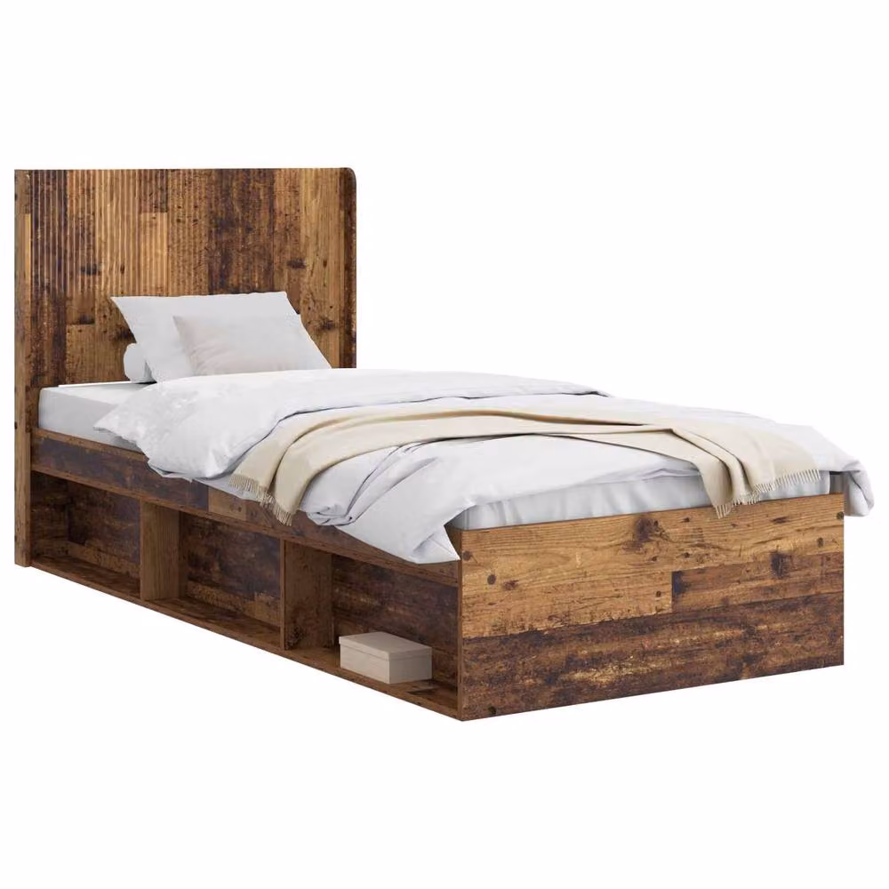 Berkfield Home Modern Bed Frame with Headboard and Side Compartment Storage, Brown, W/D/H: 100 x 200 cm – 2