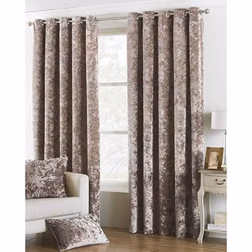 Paoletti Verona Crushed Velvet Eyelet Curtains, Beige/White, W: 229 cm, H: 229 cm – 2