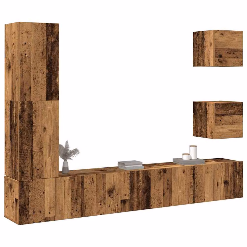 Berkfield Home Classic 5 Piece Wall-Mounted TV Cabinet Set in Brown and Multicolour Engineered Wood – 2