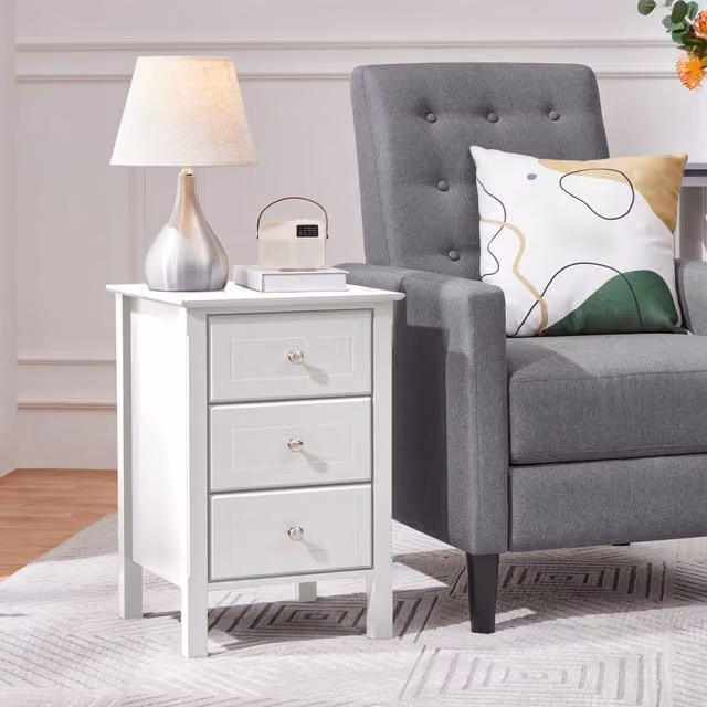 Yaheetech Set of 2 Modern 3 Drawer Bedside Tables in White and Bronze