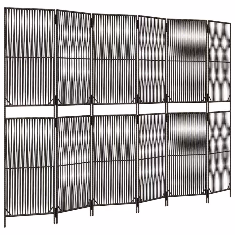 Berkfield Home 6 Panel Grey Poly Rattan and Steel Room Divider – 3