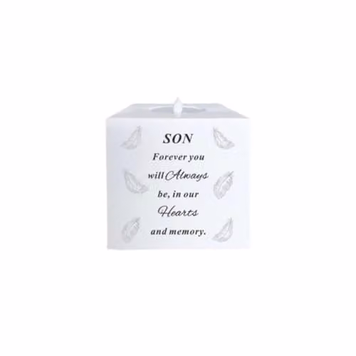 David Fischhoff Son Memorial Feather LED Flickering Candle Holder in White