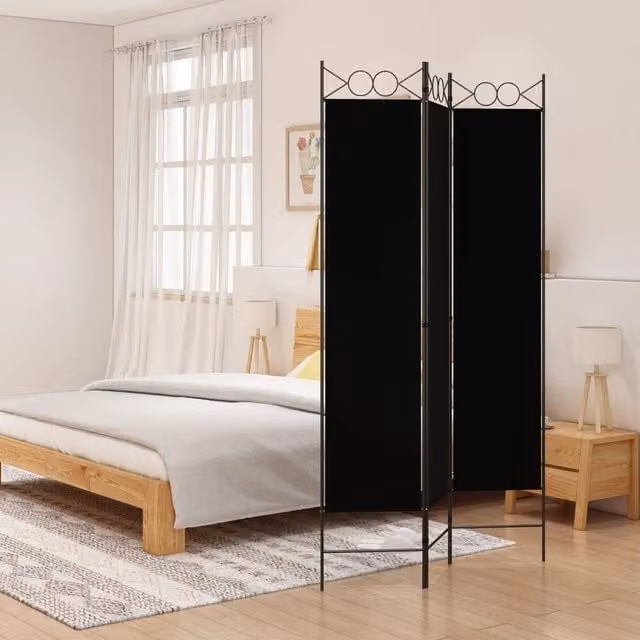 Berkfield Home 3-Panel Room Divider in Black Fabric, W/H: 120 x 200 cm