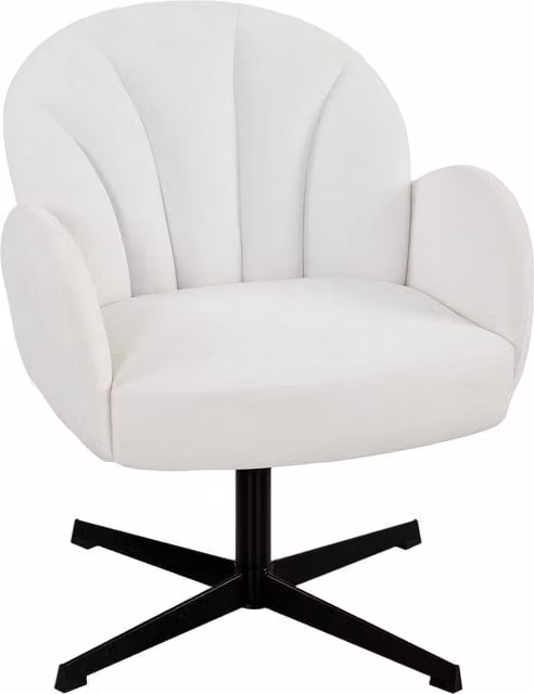 HOMCOM Shell-Shaped Swivel Accent Chair in White Velvet with Metal Base – 1