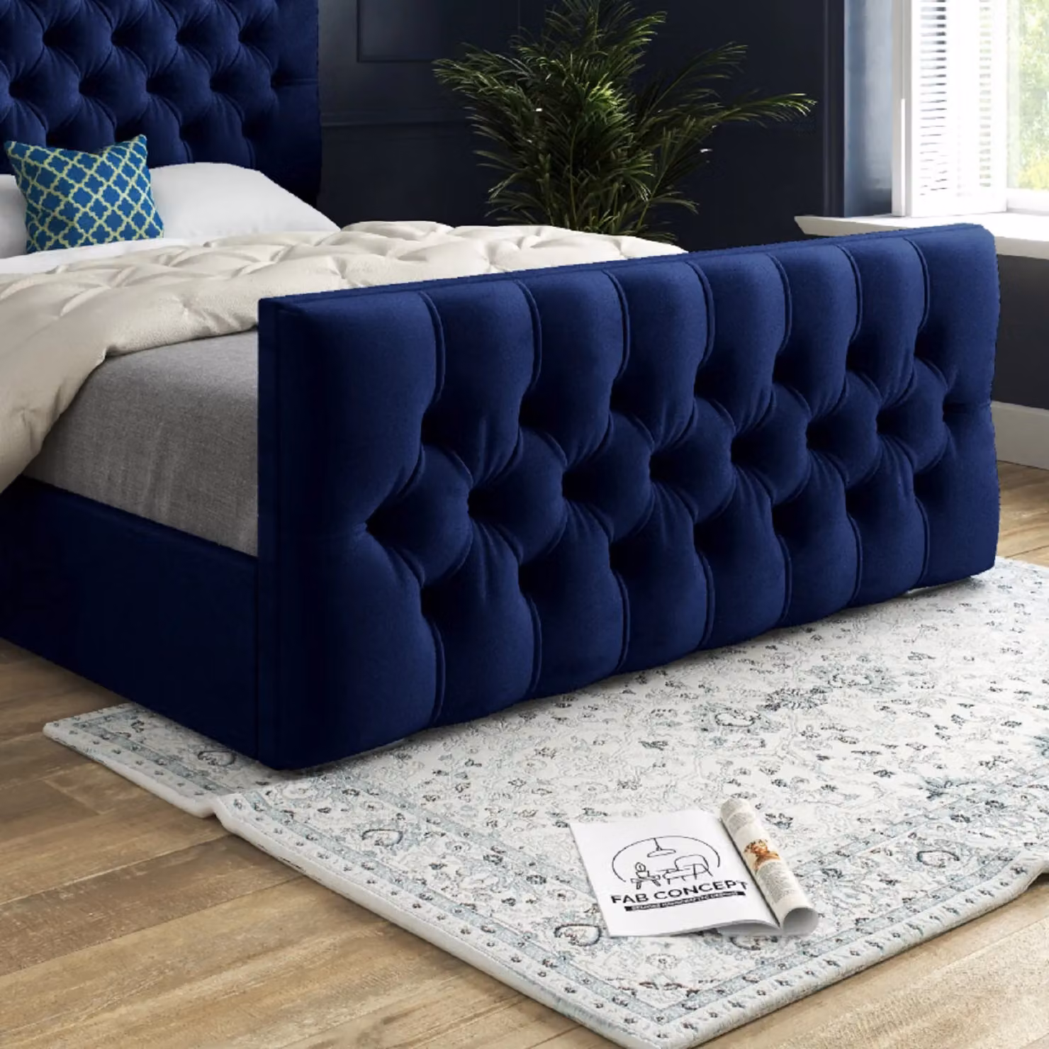 KDMD Novara Super King Upholstered Velvet Bed Frame in Blue, W/D/H: 200 x 189 x 137 cm – 3