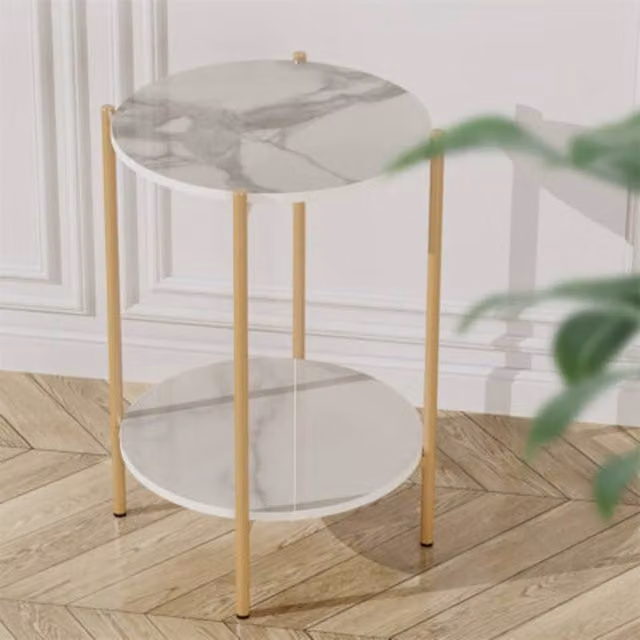 NESTLUNE Round Double Tier Nesting Side Coffee Table in White and Gold – 1