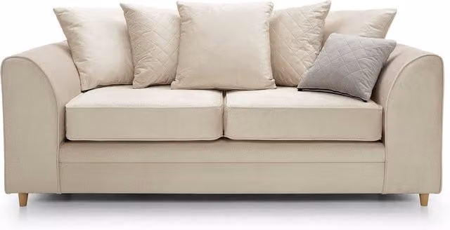 Abakus Direct Chicago 3 Seater Velvet Sofa in Beige with Scatter Cushions
