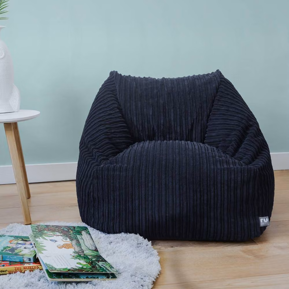 rucomfy Indoor Jumbo Cord Snuggle Bean Bag Chair for Kids in Navy Blue – 2