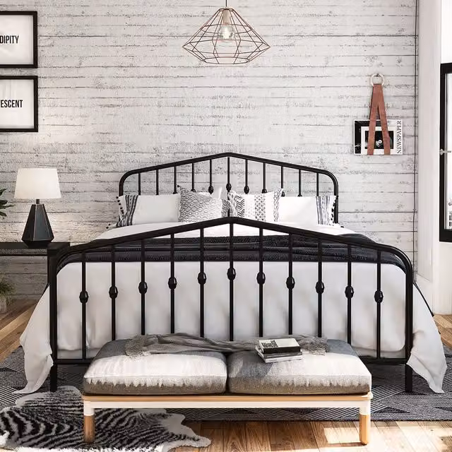 Novogratz Bushwick Industrial Metal Bed in Matt Black, W/D/H: 180 x 200 cm