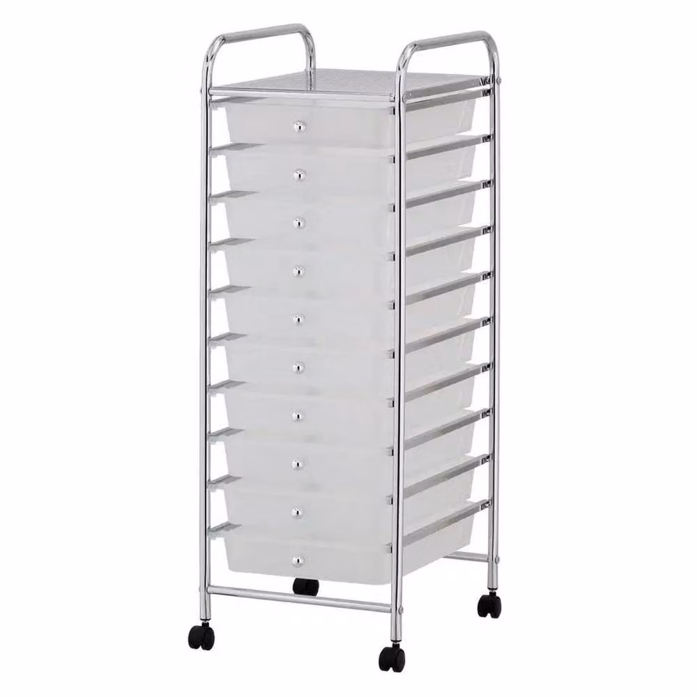 FLAVORA White 10 Drawer Metal Makeup Mobile Trolley with Castors – 2