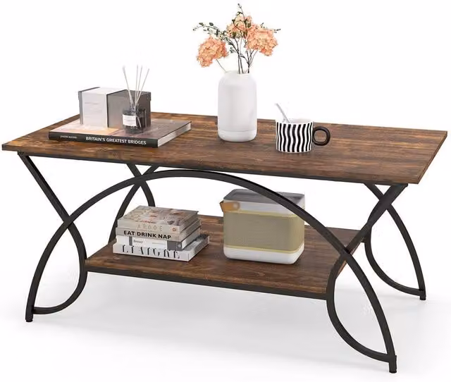 Costway Modern 2-Tier Rectangular Wood Coffee Table in Brown – 1