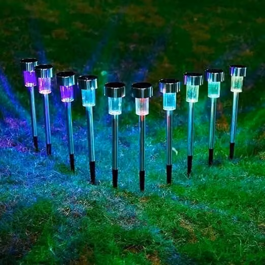Marco Paul Set of 10 Solar Powered Colour Changing LED Garden Stake Lights in Silver and Multicolour – 1