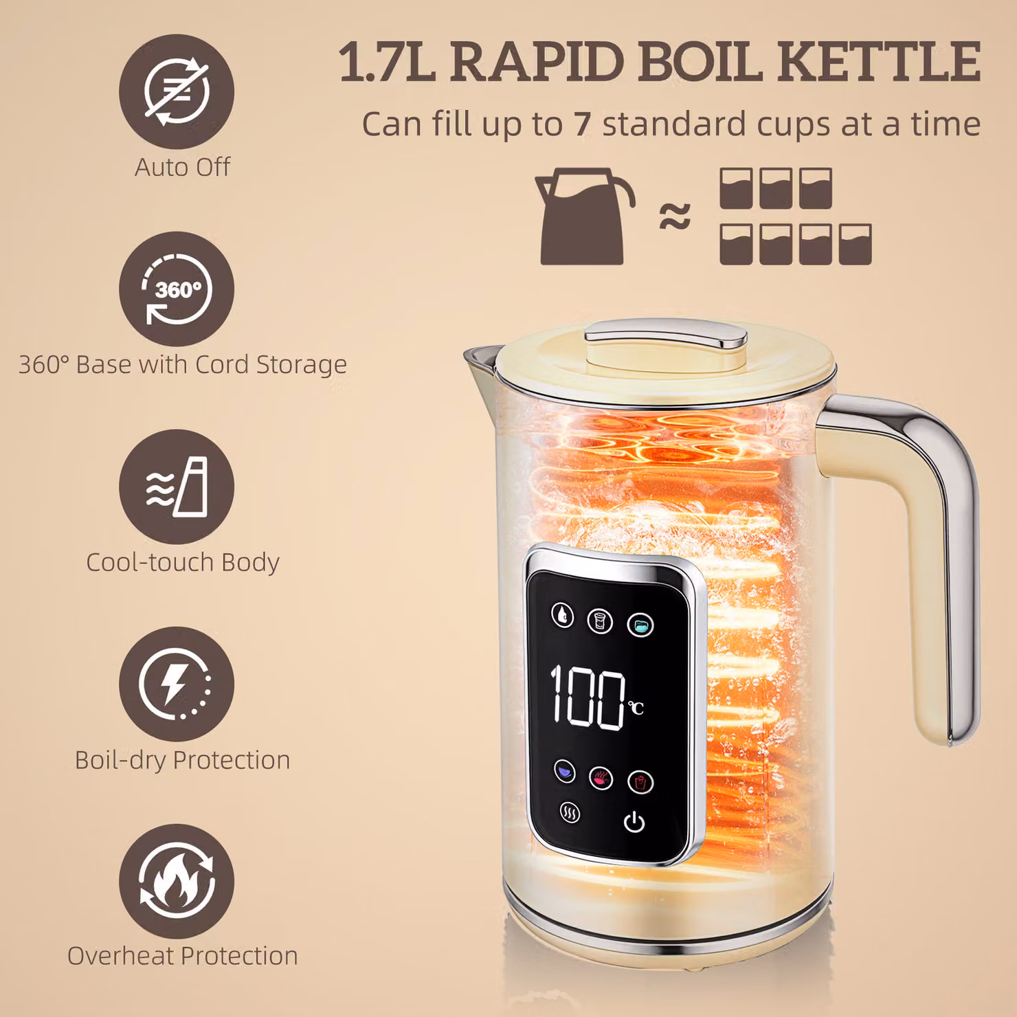 HOMCOM Touch Screen Kettle and Toaster Set in Beige – 3