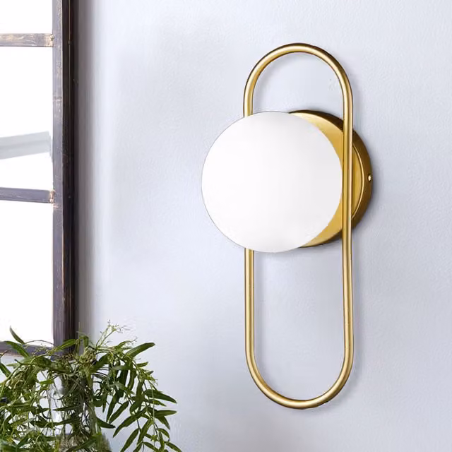 Komore Modern Sphere Wall Light with Glass Shade in Gold and White, Diameter: 12 cm