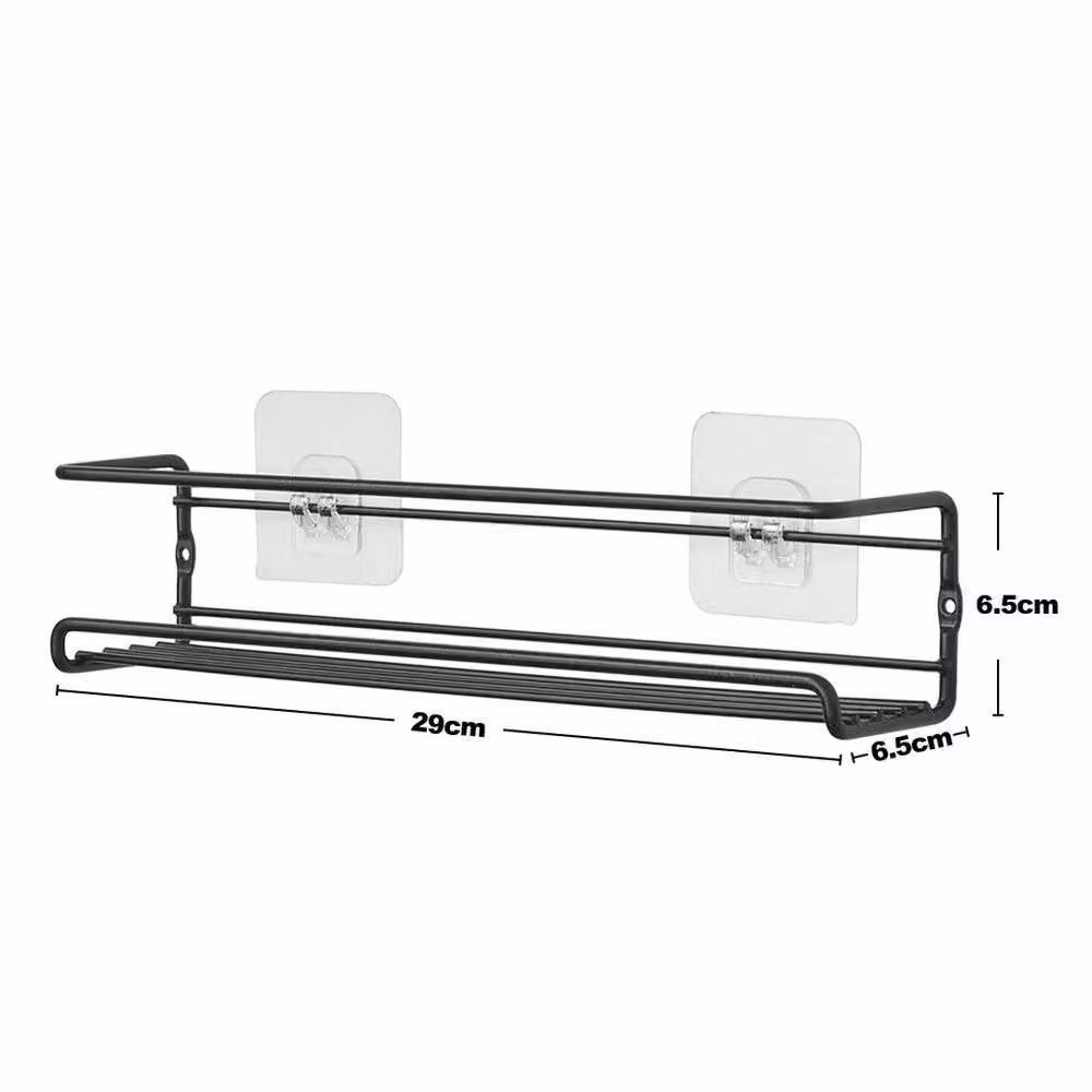 KORVIXA 2-Piece Black Metal Wall-Mounted Spice and Herb Jar Rack Shelf Holder – 2