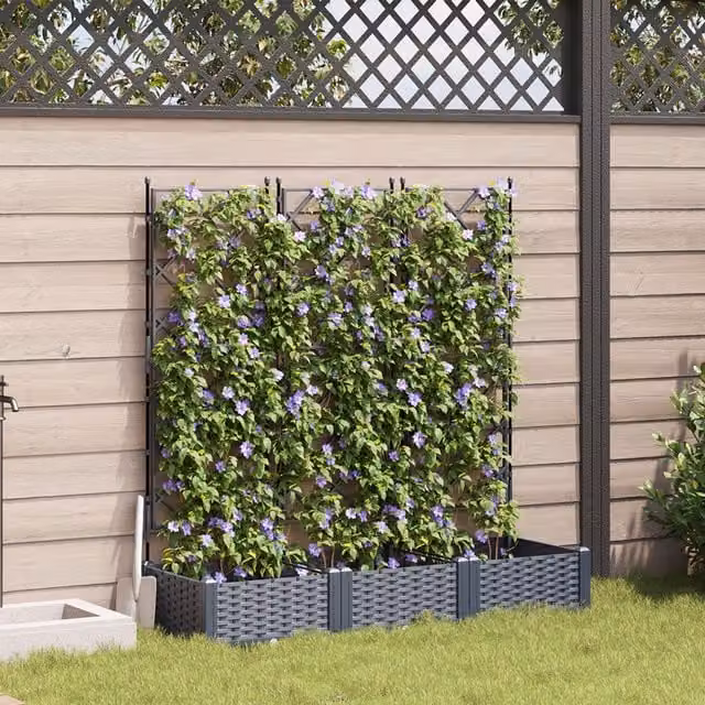Berkfield Home Garden Planter with Trellis, 3 Piece Set, Grey, W/D/H: 120 x 40 x 125.5 cm