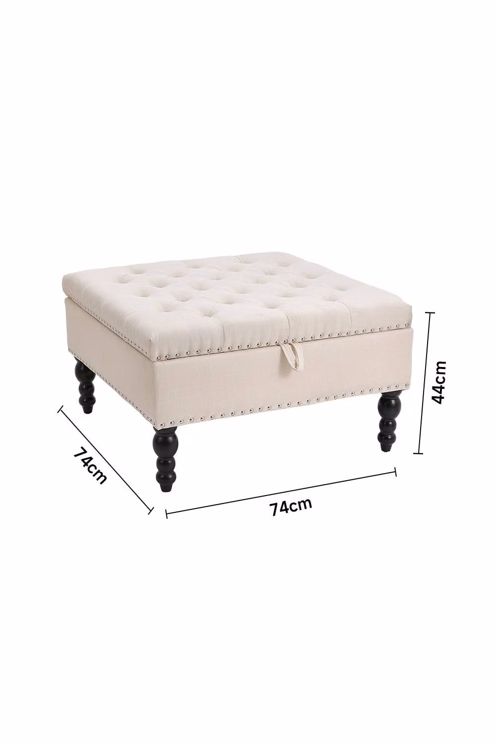 Living and Home Modern Rectangular Tufted Linen Storage Ottoman Footstool in Beige – 3