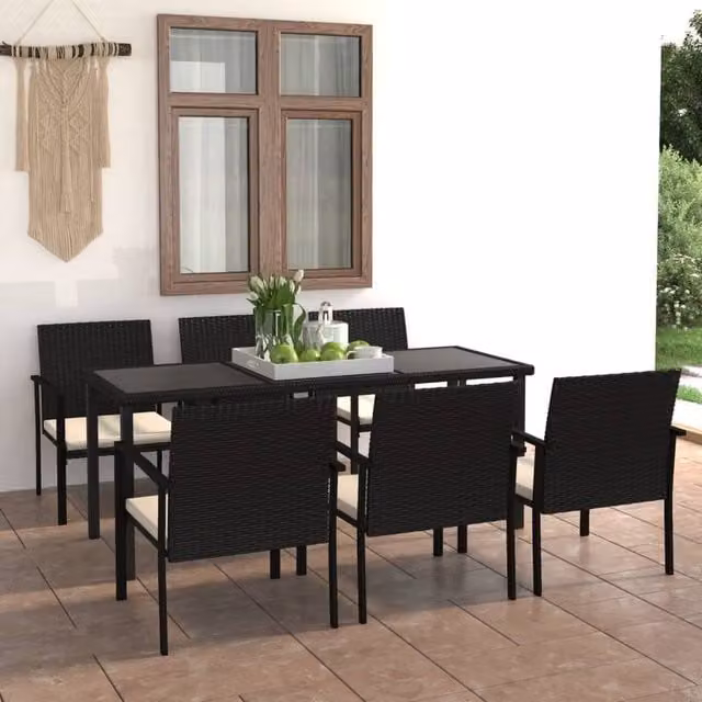 Berkfield Home 7 Piece Poly Rattan Outdoor Dining Set in Black