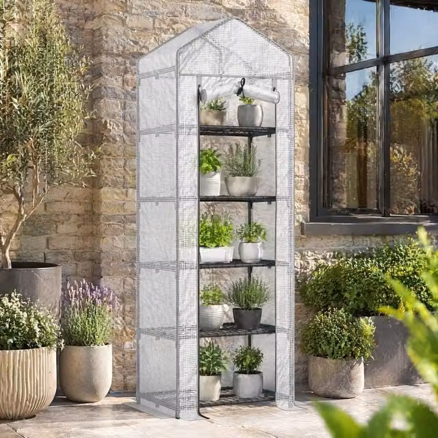 STILVORA Five Tier Mini Greenhouse with Transparent Plastic Cover and Steel Frame, H 193 x W 69 x D 69 cm – 1