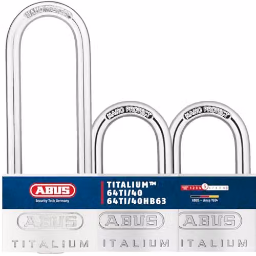 ABUS Titalium Aluminium Padlocks with Long Shackle, Pack of 3, White and Silver, W/D/H: 40 x 62 x 40 mm – 1