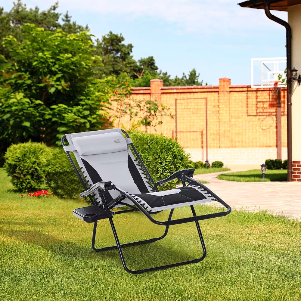 ERGOVEXA Zero Gravity Lounger Chair in Light Grey with Adjustable Headrest and Side Tray – 4