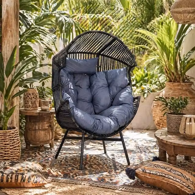 Wyld Haus Lilo Grey and Black String Style Egg Chair with Padded Cushion