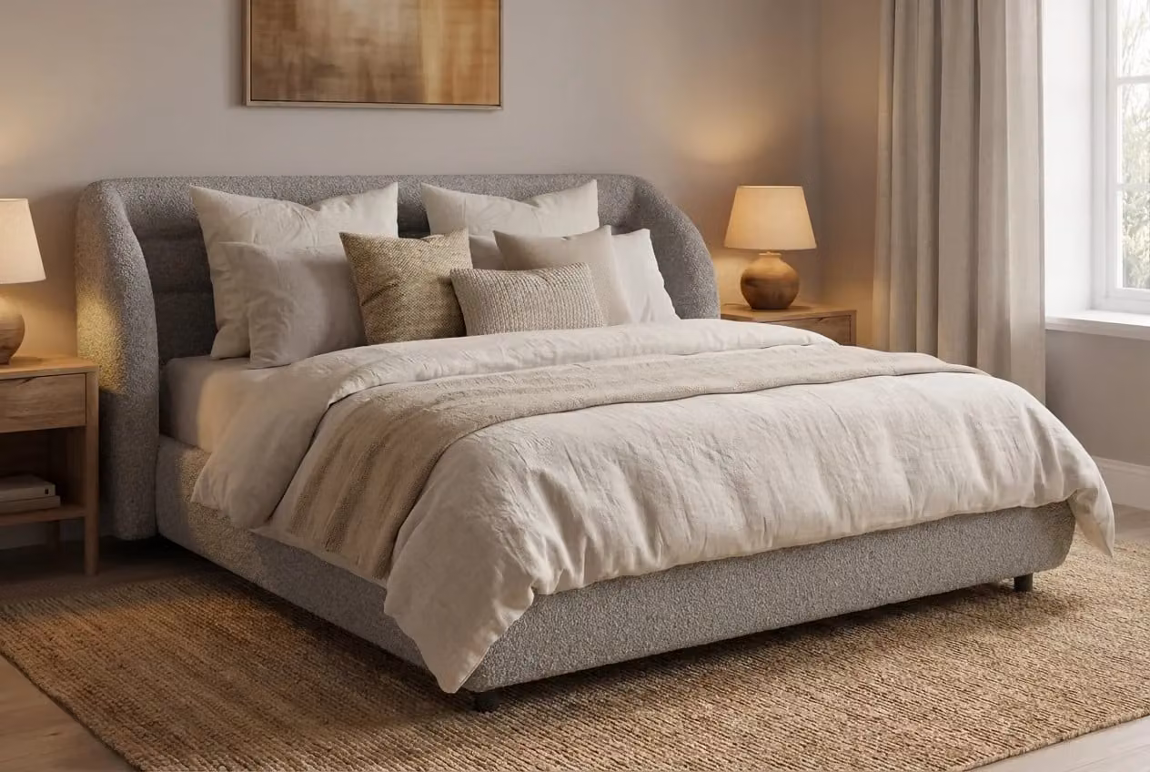Araco Atelier Drift Mistral Upholstered Modern Fabric Bed in Grey