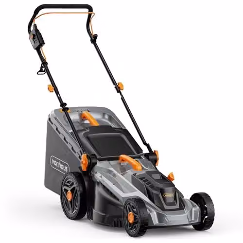 VonHaus 1600W Electric Corded Lawn Mower with 42L Collection Bag and 380mm Working Width in Grey, Black and Orange