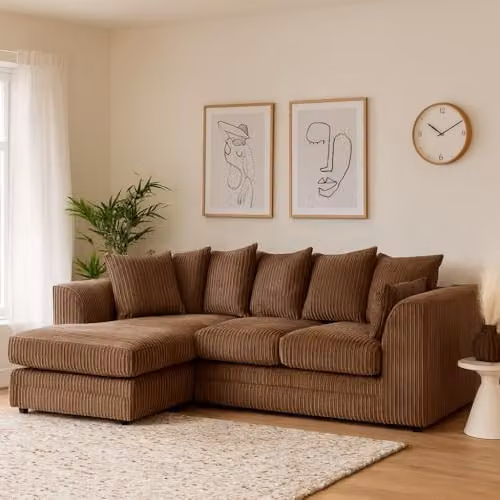 SquareBoxx Lennox Jumbo Cord Corner Sofa Left Hand Facing Chaise in Off-White