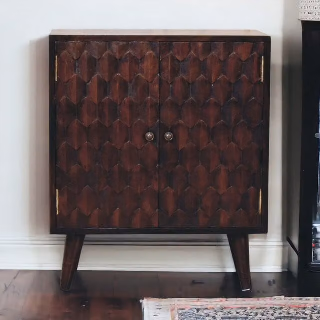 Artisan Furniture Mango Wood Mini Pineapple Carved Cabinet in Brown
