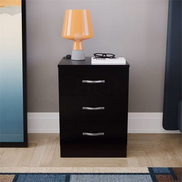 FORGEVIO Modern 3 Drawer Bedside Chest in Black – 1