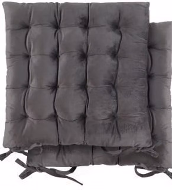 NewEdgeBlinds Pair of Grey Plush Velvet Square Seat Pads