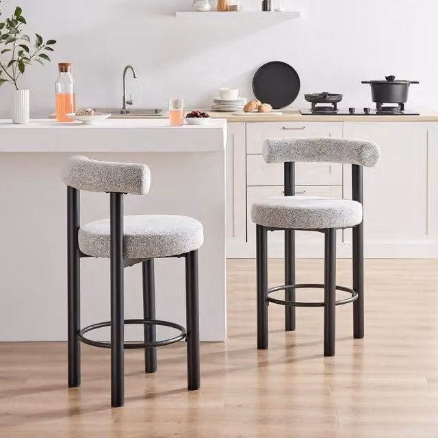 FurnitureboxUK Set of 2 Seren Grey Fabric Bar Chairs with Black Legs