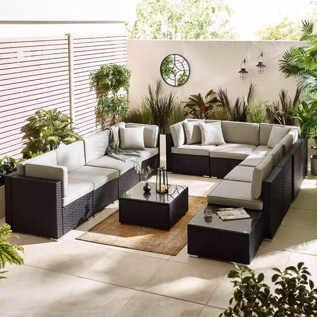 FurnitureboxUK Orlando 10 Seat Modular Outdoor Garden Rattan Sofa Set in Black – 1
