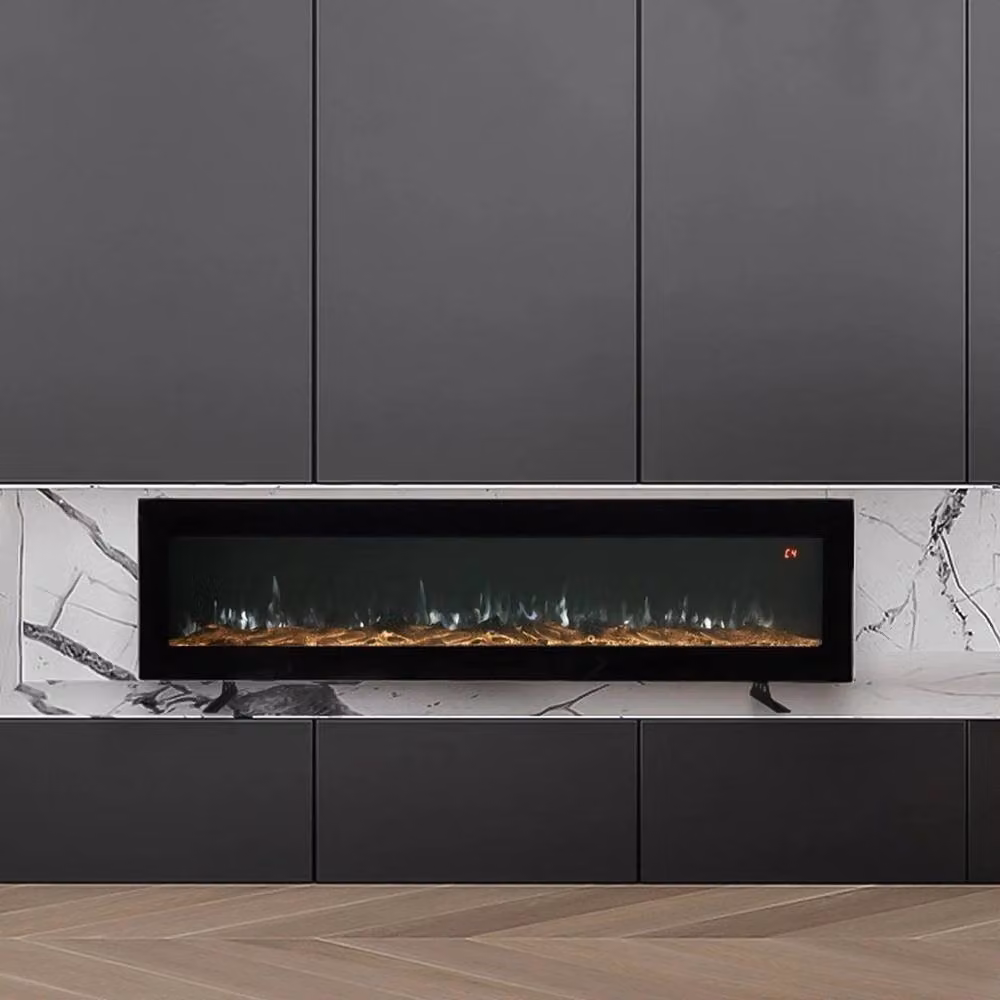 FORGEVIO 50 inch Black Glass Electric Fire Media Wall Fireplace – 3
