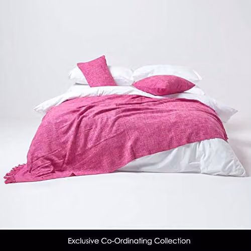 Homescapes Nirvana Pink Pure Slub Cotton Cushion Cover, W/D/H: 45 x 45 x 45 cm – 2