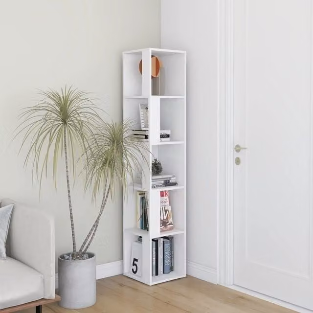Berkfield Home White Corner Cabinet in Engineered Wood W/D/H: 33 x 33 x 164.5 cm