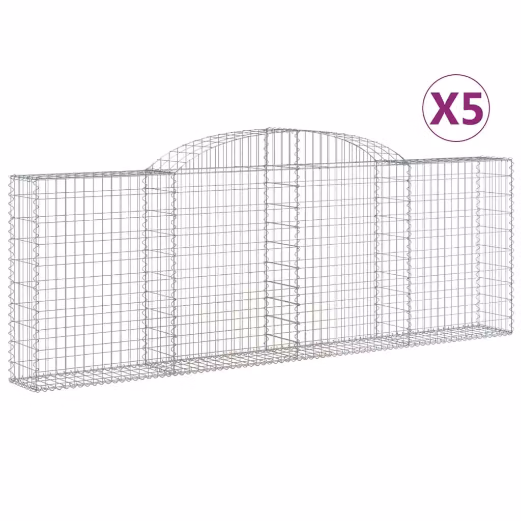 Berkfield Home Arched Gabion Baskets, 5 Piece Set, Silver Galvanised Steel, W: 300 cm, D: 30 cm, H: 100-120 cm – 2