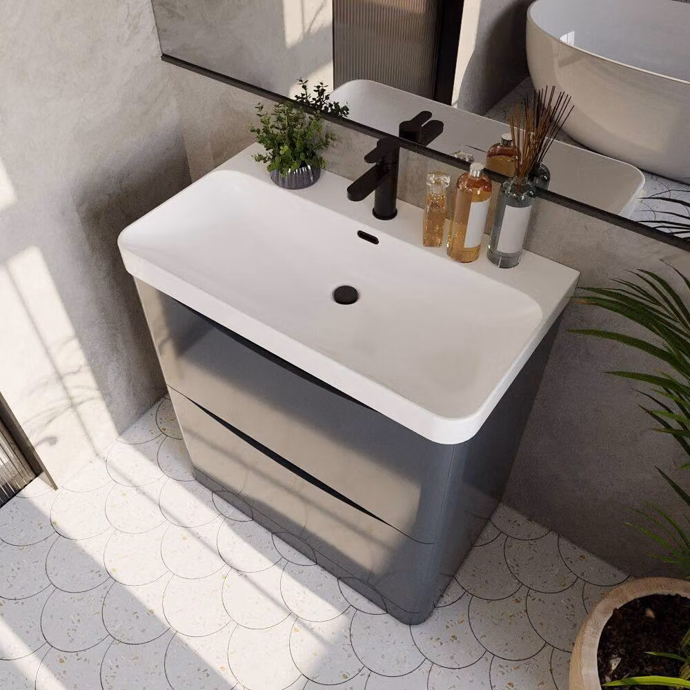 Balterley Modern Grey Floor Standing 2 Drawer Bathroom Vanity with Ceramic Basin, Width: 80 cm – 3