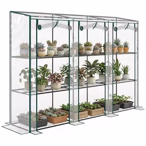 Outsunny 3 Tier Lean-to Mini Greenhouse with Transparent Plastic Cover, W/D/H: 215 x 46 x 151 cm