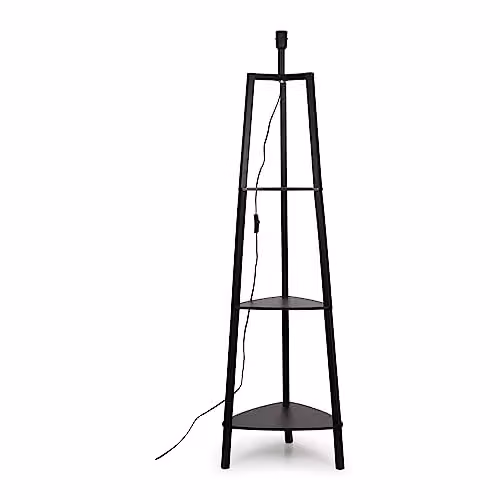 MiniSun Black Wooden 3 Tier Floor Lamp with Storage Shelves, H 138 cm x W 39 cm x D 39 cm