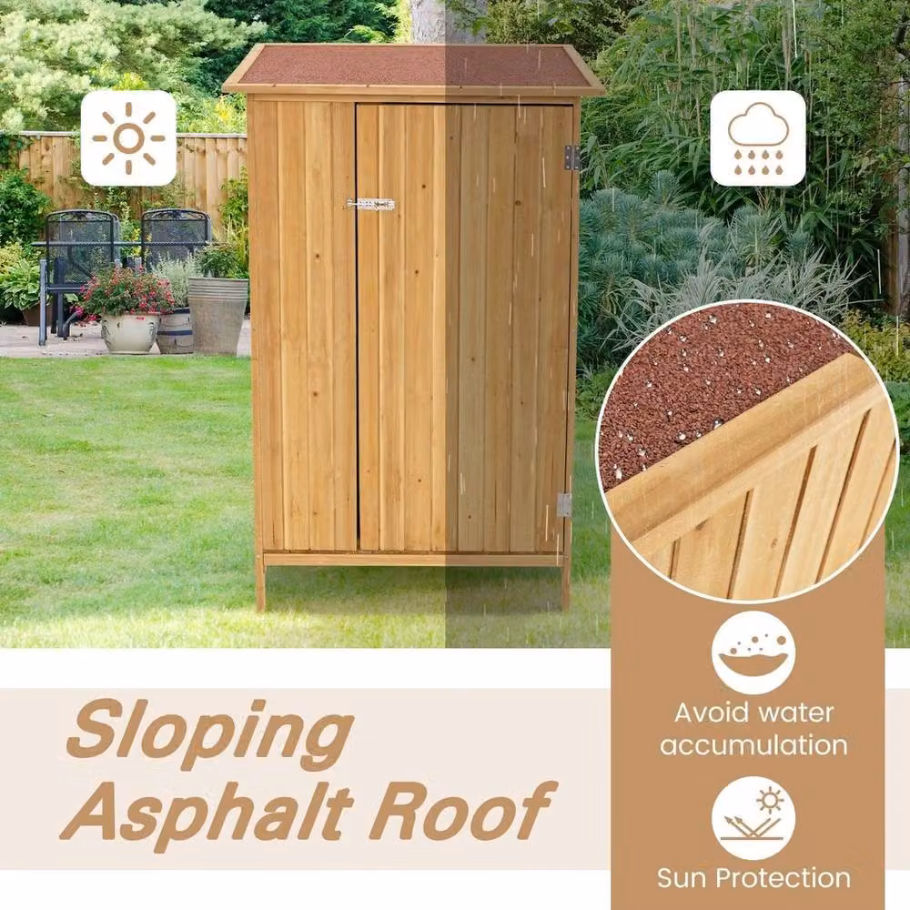 EONLION Brown Wooden Garden Shed Utility Tool Organizer with Shelving, W/D/H: 150 x 100 x 91.44 cm – 3