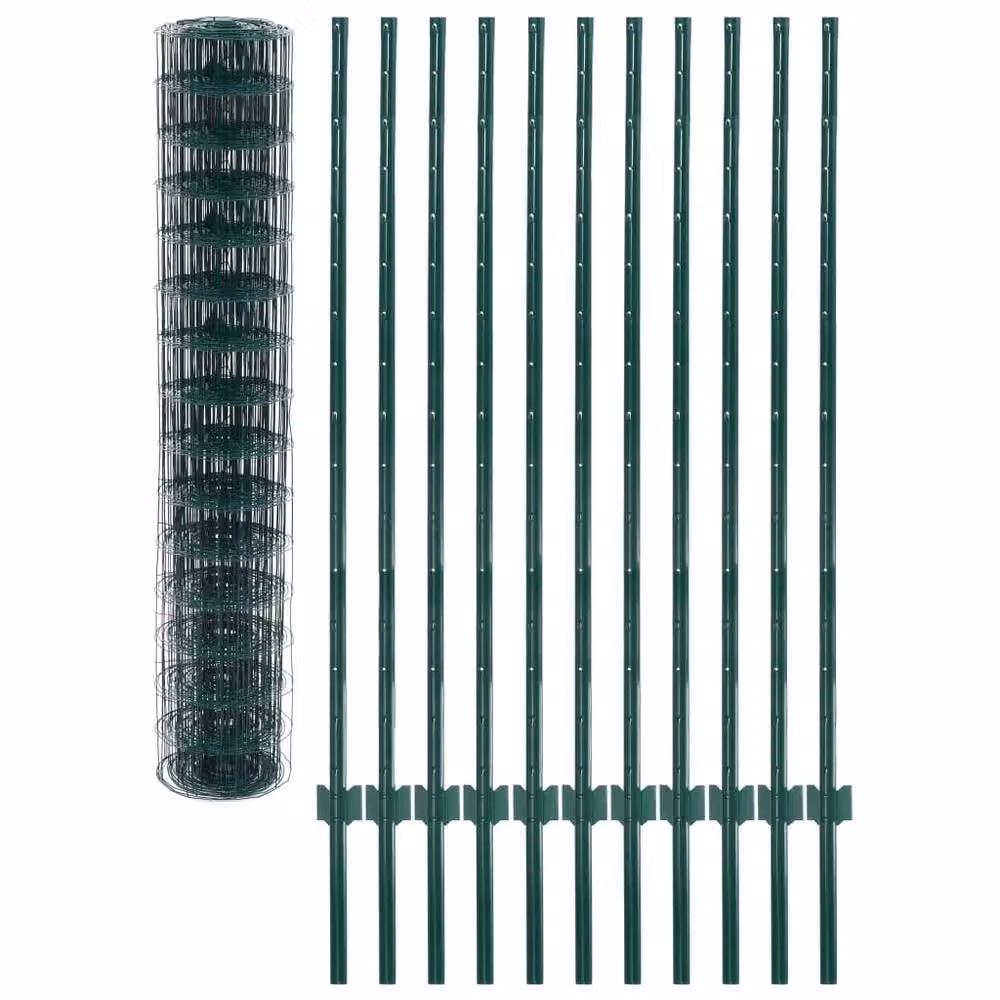 Berkfield Home Euro Fence Green PVC-Coated Steel Fencing, W: 20 m, H: 1.5 m – 2